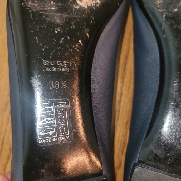 Gucci Round Toe Navy Blue Genuine Leather Silver GG Logo Flat Loafers Shoes - Picture 10 of 13